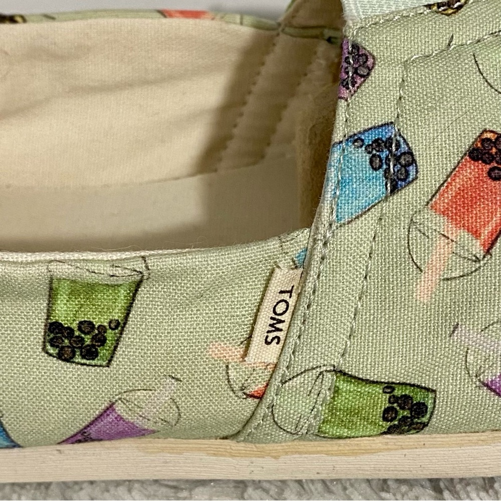 Toms Alpargata Green Matcha Boba Tea Printed Slip On Canvas Shoes Women’s Size 9 - Picture 10 of 10